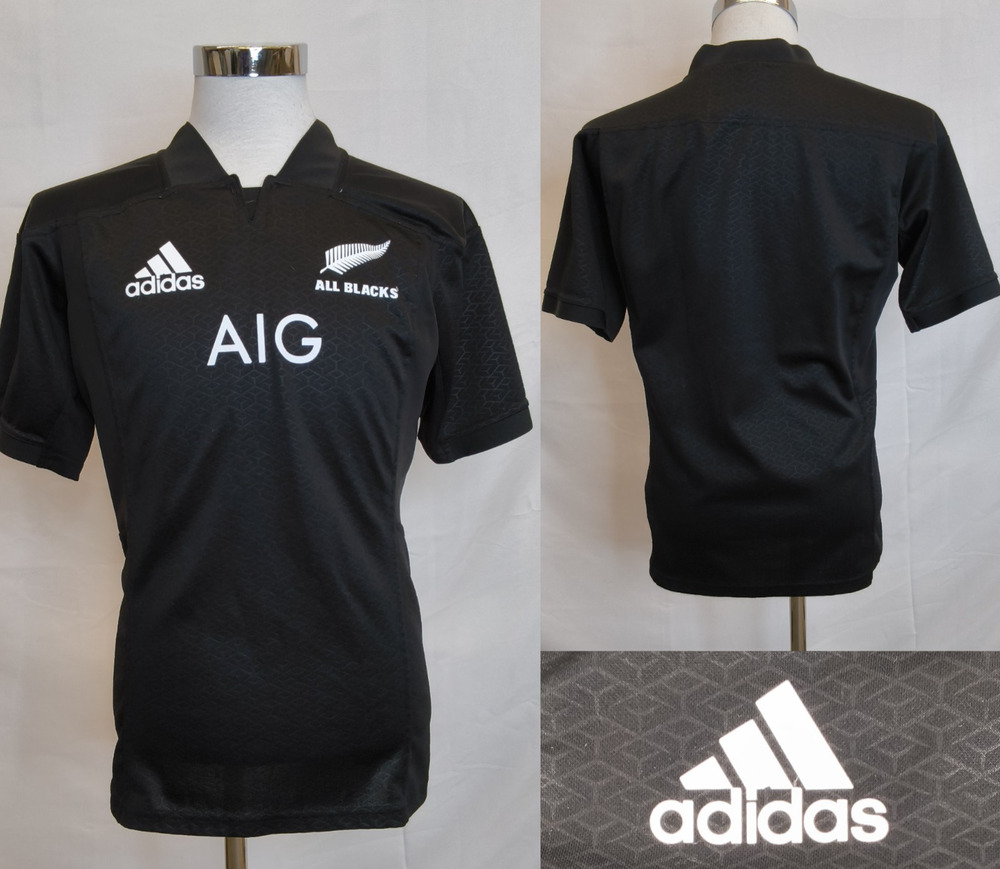 adidas All Blacks Black Rugby Polo Shirt with White Logos